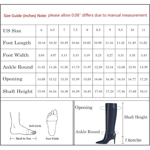 Women Blue Faux Leather Pointed Toe Tall  Stiletto High Heel Zipper Dress Boot - Picture 7 of 7